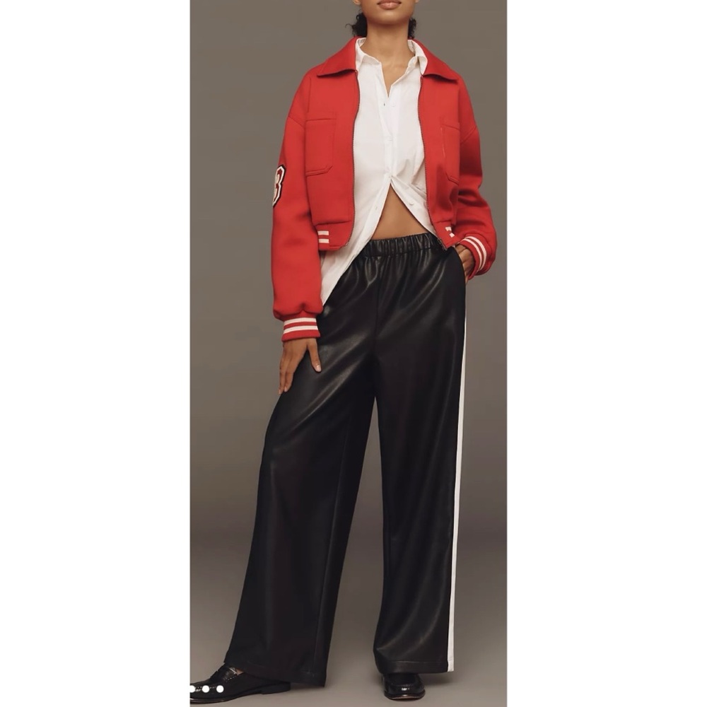 Anthropologie Maeve Faux-Leather Pull-On Track Pants